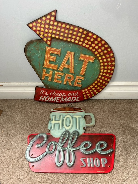Other - Vintage-Style Hot Coffee Shop & Eat Here Wall Sign Set